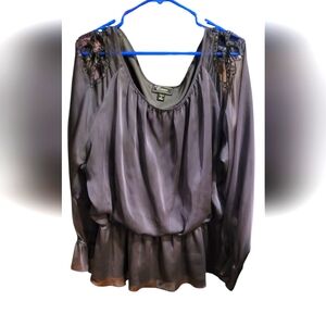 dressbarn Charcoal Gray Blouse with Embellished Details On Shoulders PTP 26